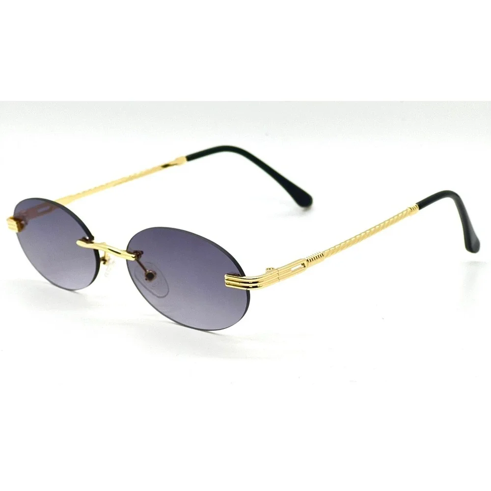 Rimless Sunglasses Oval Gray Black Lens Gold Frame Men's‎ Fashion Eyewear Lentes